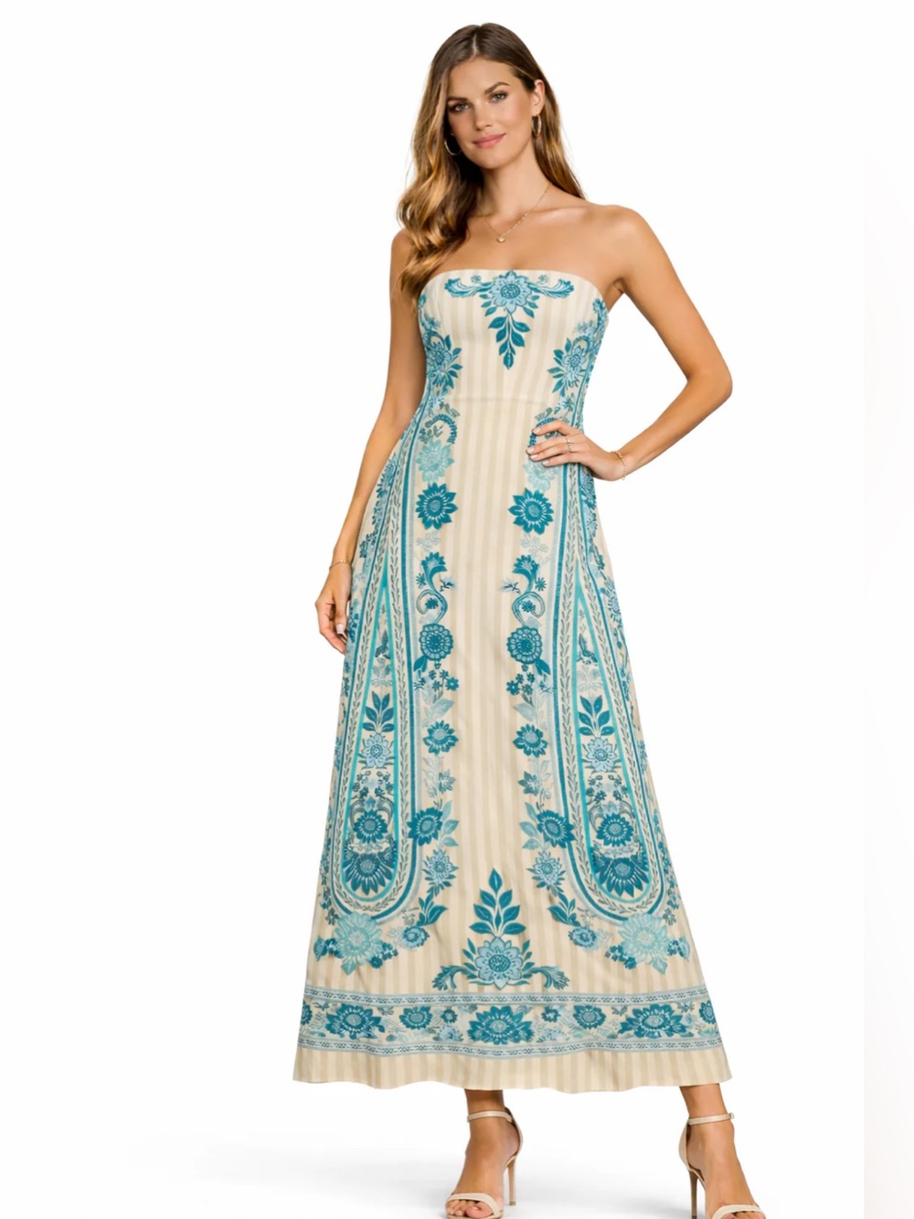 NWT ANNA CATE DALTON PAISLEY STRIPE STRAPLESS MIDI DRESS